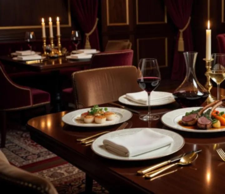 Gourmet fine dining table setting with sommelier wine pairings