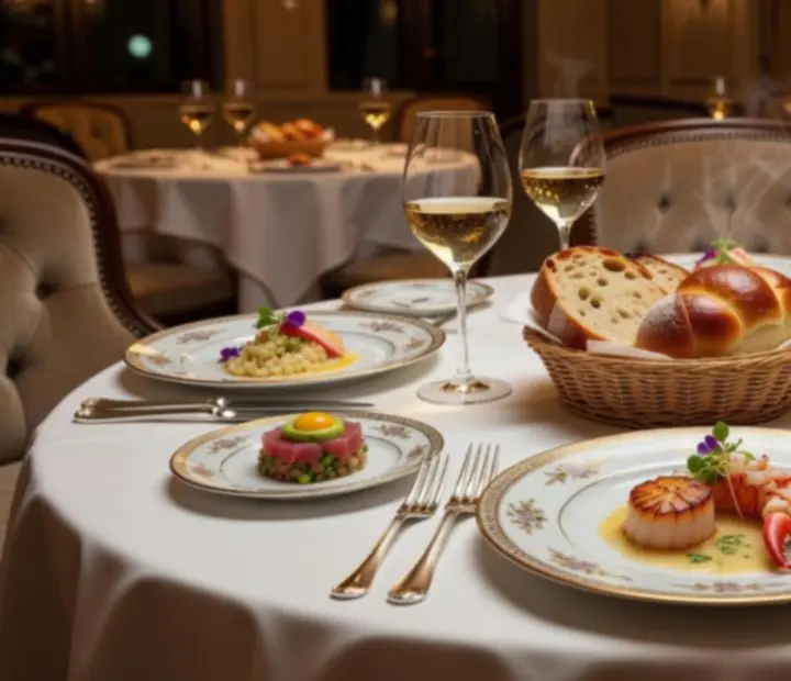Gourmet signature dishes beautifully plated on a shared dining table